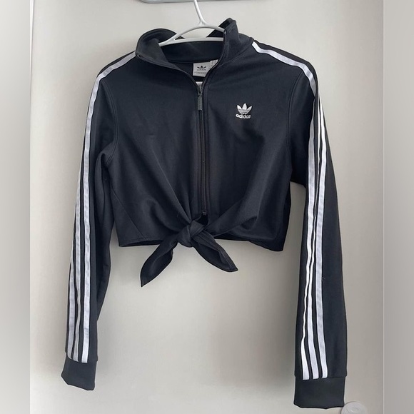 Black Adidas Front Tie Track Jacket - Picture 3 of 5